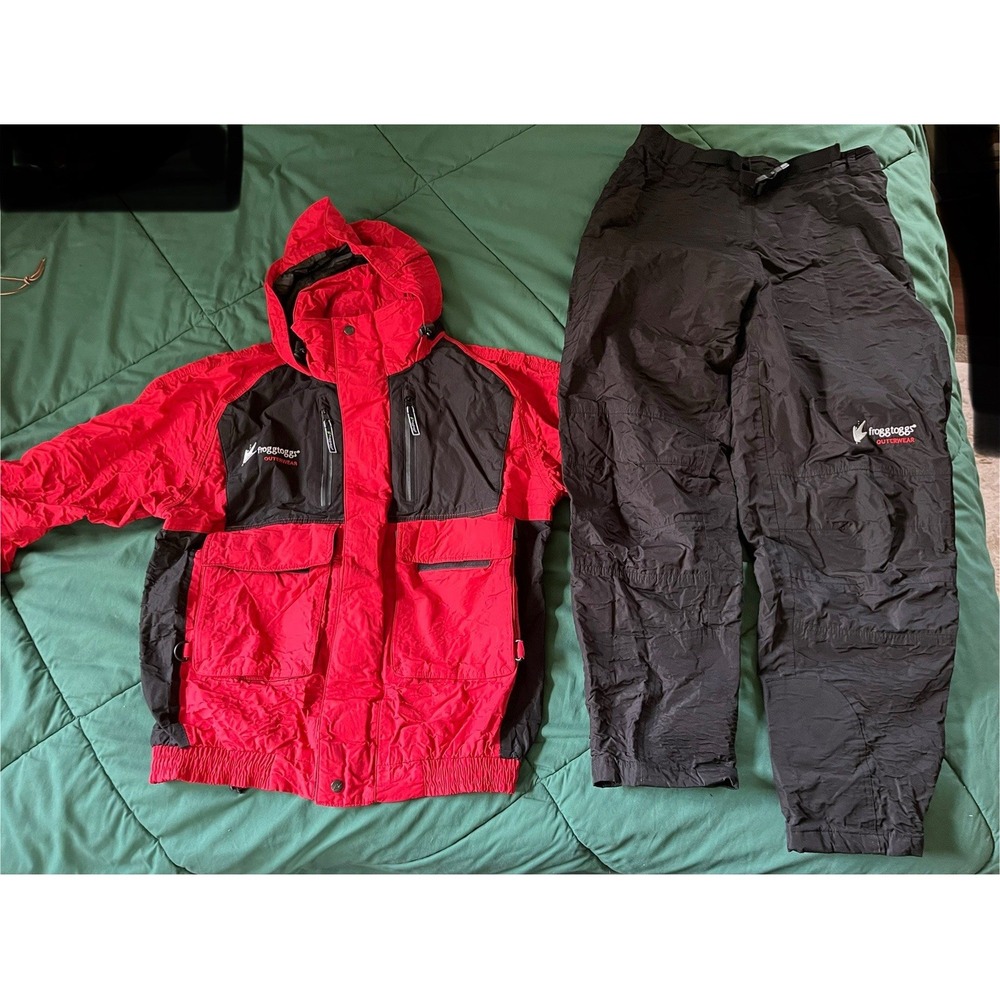 Frogg Toggs Outerwear Rain Suit Jacket Pants Set Mens Medium Red Black Hooded
